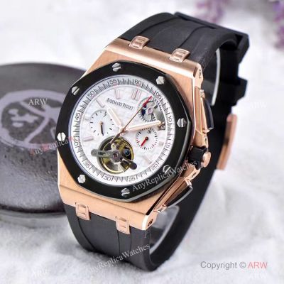 Audemars Piguet ROYAL OAK OFFSHORE Rose Gold Watch / White Tourbillon Dial